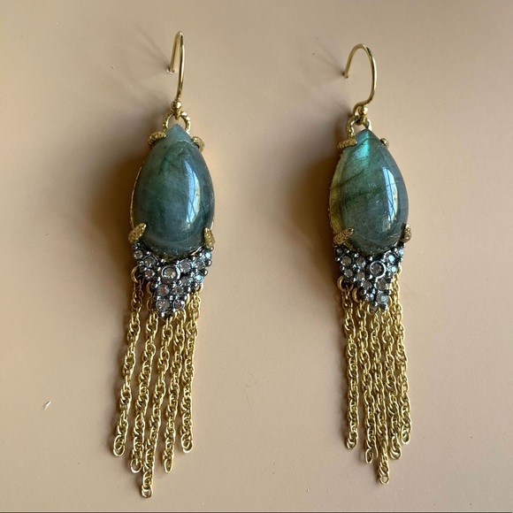 ALEXIS BITTAR Blue Green Teardrop Labradorite
Gemstone Fringed Crystal Earrings - Picture 9 of 11